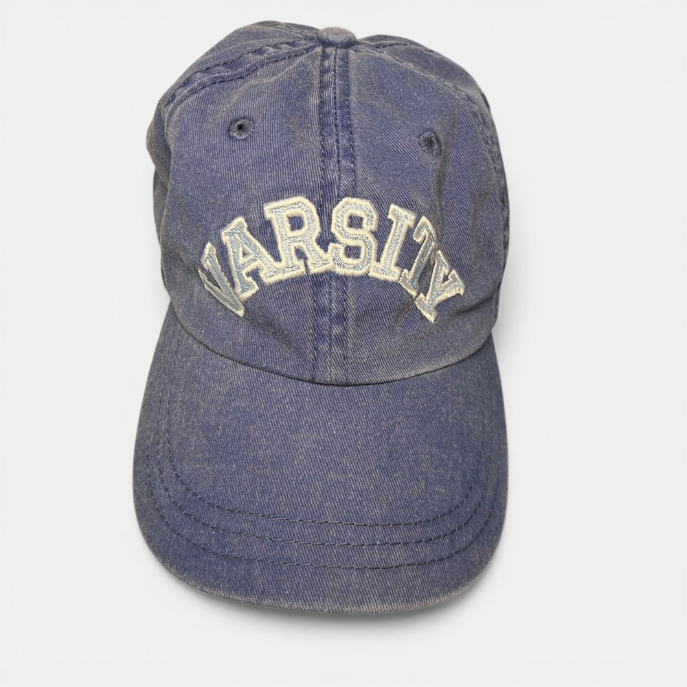 Varsity Embroidered Dad Hat Blue Washed Adjustable Strapback Vintage Style Cap